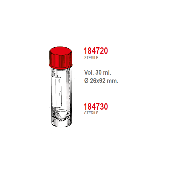 Contenitori sterili per campioni biologici in Polipropilene ml. 30 (26x92 mm.) conf. 400