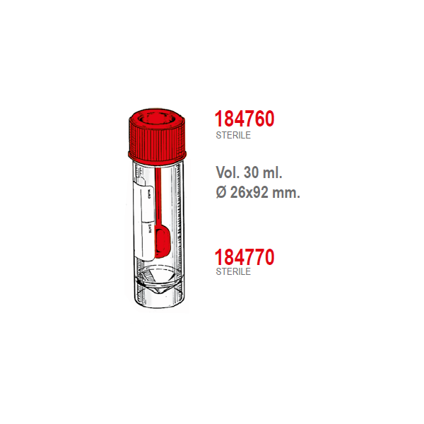 Contenitori sterili per feci in Polipropilene ml. 30 (26x92 mm.) conf. 300 singola