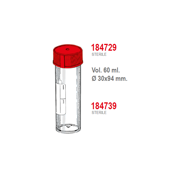 Contenitori sterili per campioni biologici in Polipropilene ml. 60 (30x94 mm.) conf. 300