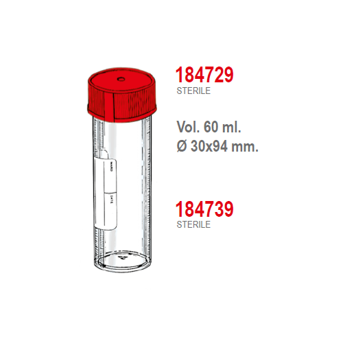 Contenitori sterili per campioni biologici in Polipropilene ml. 60 (30x94 mm.) conf. 300