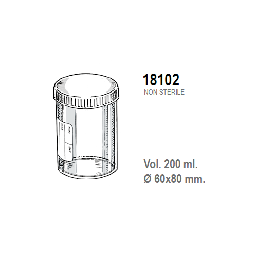 Contenitori per campioni biologici in Polipropilene ml. 200 (60x80 mm.) conf. 180