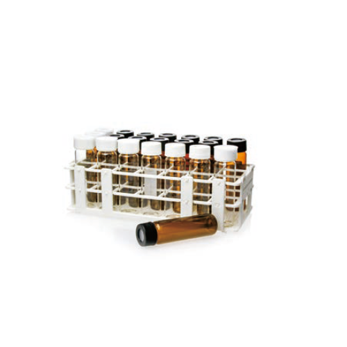 Rack in PP a 21 posizioni per vials da 20 / 40 / 60 ml. EPA