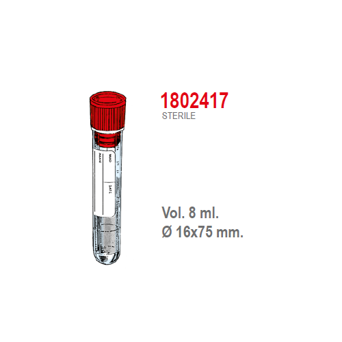 Provetta sekurplast con tappo a pressione ed etichetta - 16x75 mm. - 8 ml. - confezione da 1000 sterili