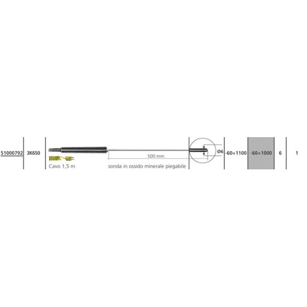 Sonda termocoppia tipo K - 3K650 (liquidi / aria -60 +1100°C)