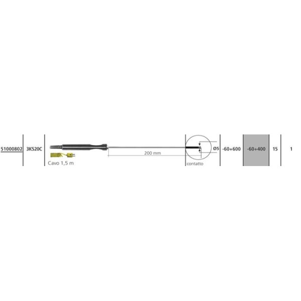 Sonda termocoppia tipo K - 3K520C (Contatto -60 +600°C)