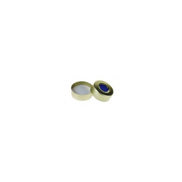 Tappo crimp magnetico oro ND 20 forato con setto in Silicone blu/PTFE bianco