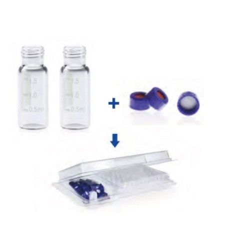 Kit vials 9/425 vetro bianco 1,5 ml. - ND 9 graduato + tappo forato con setto in silicone/PTFE