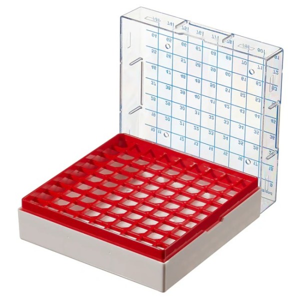 Rack per cryovials da 1 e 2 ml. rosso 100 posizioni