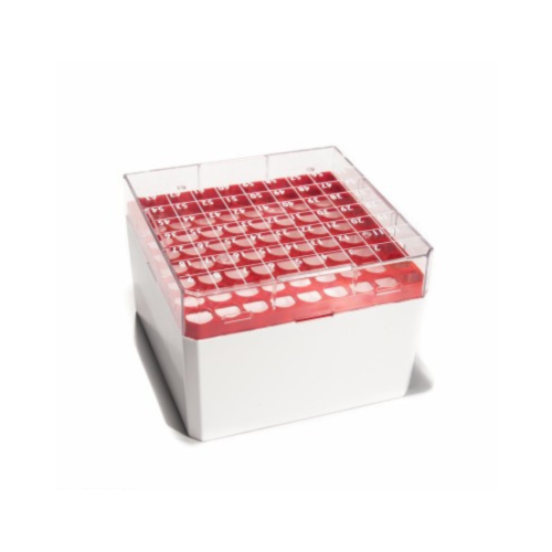 Rack per cryovials da 3, 4 e 5 ml. rosso 81 posizioni