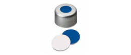 Tappo crimp in alluminio ND 8 forato con setto in Silicone blu scuro/PTFE bianco