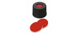 Tappo a vite 8/425 forato con setto in PTFE rosso/Silicone bianco/PTFE rosso