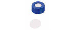 Tappo a vite blu 9/425 forato con setto in PTFE vergine