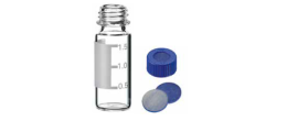 Vials certificate HPLC e GC vetro bianco 1,5 ml. graduate - ND 9 con tappo a vite forato e setto in Silicone bianco / PTFE rosso