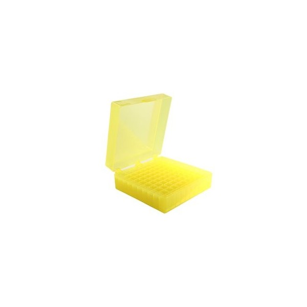 Scatole criogeniche in PP colore giallo 100 posti per microprovette da 1,5 / 2,0 ml.