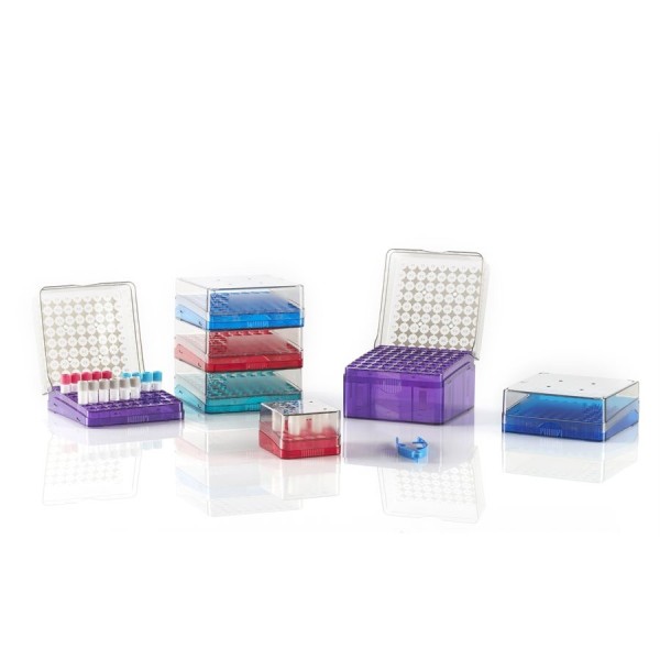 Scatole criogeniche Artic Squares in Policarbonato colori assortit 81 posti per cryovials da 2,0 ml. confezione da 4